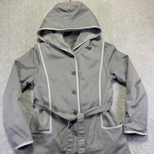 Vintage Bonders Womens Trench Coat S/M?‎ Grey Hooded Buttons Belted Fleece Lined